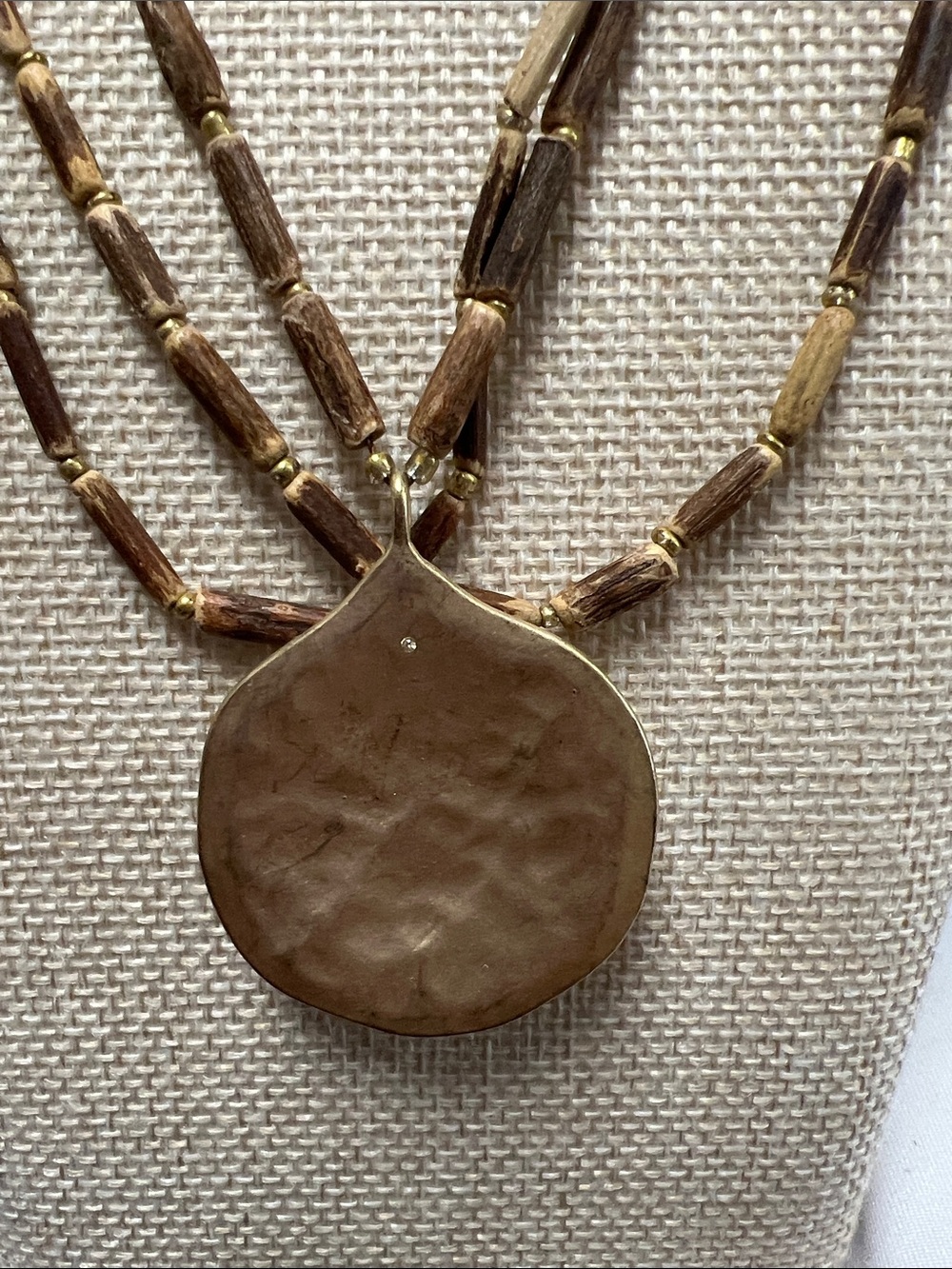 J.Jill Brown Wooden Bead Necklace with Round Gold Pendant
